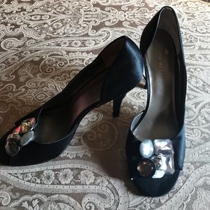 Nine West Sexy Black Satin Pumps